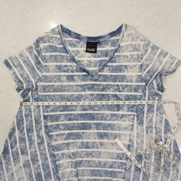 Nanette Lepore Blue White Striped Acid Wash Tie Dye T-Shirt Dress Cap Sleeve 2X - Picture 3 of 9